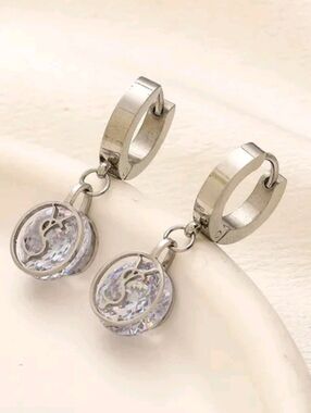 Designer Inspired Luxury Silver Huggie Hoop Earrings with Clear Crystal Drop NEW